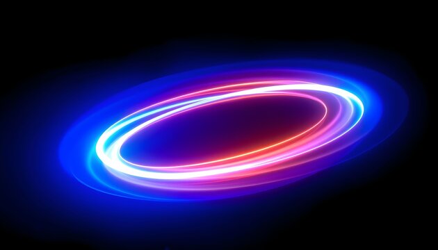 Abstract illustration of glowing light trails forming concentric ovals against a dark background.