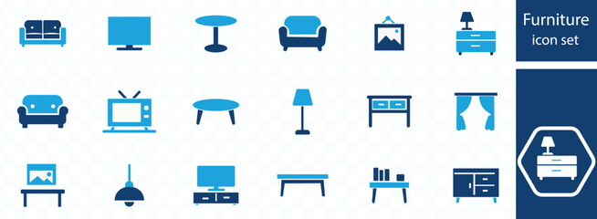  furniture, wardrobe, chair, sofa, desk, and more. Editable stroke. Vector 
