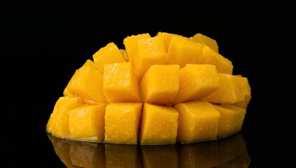 Sliced Yellow Delight. A Composition of Cubes and Reflections, on a Black Backdrop.