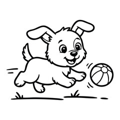 Cute Cartoon Puppy Dog Running and Playing with a Ball - Animal Clipart