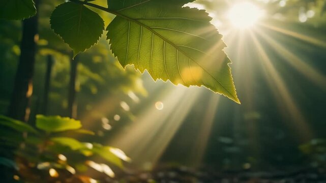 Morning sunlight on the green leaves of the tree