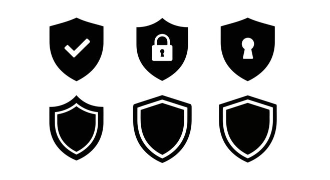 Vector art of shield icon set, representing security, protection, and safety for websites, apps, and graphic design projects