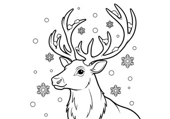 Reindeer with Snowflakes in Winter Scene