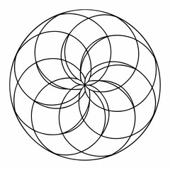 Circular design, featuring a geometric pattern of overlapping circles, creating a symmetrical and intricate florallike arrangement