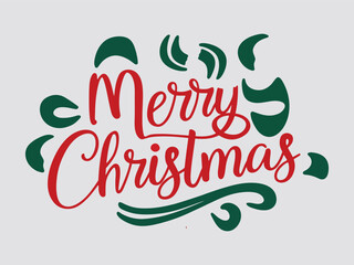 merry christmas typography design with flowing red letters and decorative green leaves ideal for posters greeting cards and digital holiday projects