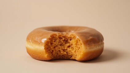 Sweet Treat Interrupted. A CloseUp of a Glazed Donut with a Bite Taken Out.