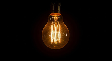 Vintage edison light bulb glowing in the dark for home decor and lighting ideas