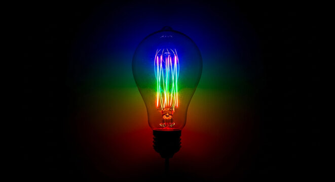 Rainbow light bulb colorful led lighting innovation technology concept