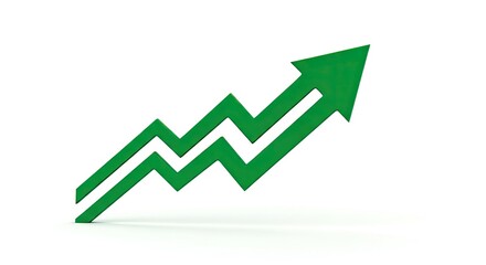 Green arrow pointing upwards isolated on white background indicating growth, success, progress, and positive trend in business, finance, or economy and market