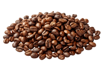 Pile of roasted coffee beans arranged for freshness and aroma.