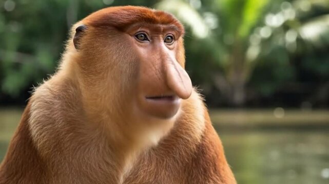 Proboscis Monkey Resting on Mangrove Tree &ndash; Endangered Primate 4K AI