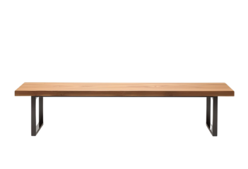 Wooden seat bench with metal legs in minimalistic modern style.