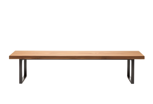 Wooden seat bench with metal legs in minimalistic modern style.