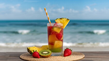 Tropical Elixir. A Fusion of Colors, Flavors, and Textures in a Refreshing Beverage.