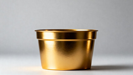 Golden pot on gray background