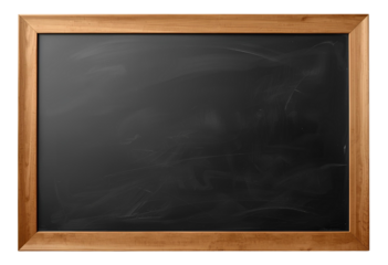 Empty black chalkboard with vintage wooden frame for school use.