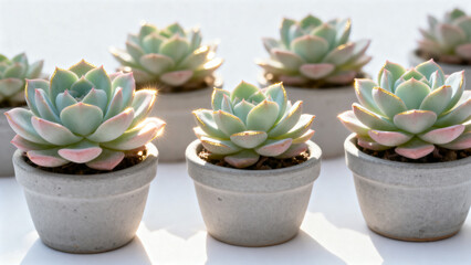 Group of succulent plants in pots
