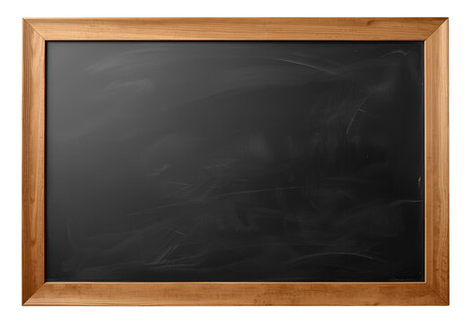 Empty black chalkboard with vintage wooden frame for school use.
