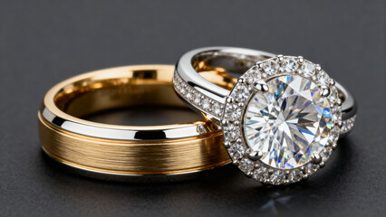 Two wedding rings with diamond
