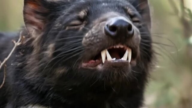 Tasmanian Devil Walking Through Forest Floor Endangered Carnivore 4K AI