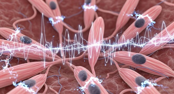 A detailed illustration of neurons interconnected with electrical signals transmitting information within the nervous system