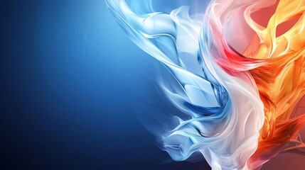 Obraz premium Abstract Fluidity Dynamic Blue White and Orange Swirls on Gradient Background.