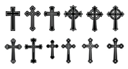 Vector art of collection of christian crosses this set features various designs and styles of crosses, symbolizing faith and spirituality