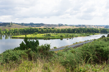 View over the Waikato Expressway and the Waikato River, New Zealand