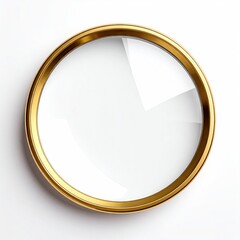 Close Up Golden Ring with Transparent Center on a White Background Reflecting Light