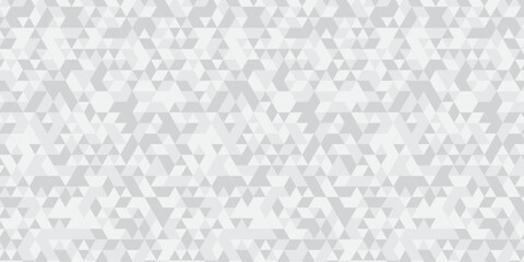 Abstract geometric white and gray background seamless mosaic and low polygon triangle texture wallpaper. Triangle shape retro wall grid pattern geometric ornament tile vector square element.	