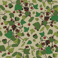 Wild Blackcurrant and Leaf Seamless Pattern