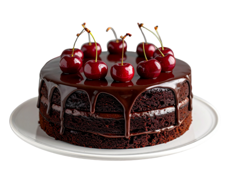 Luxurious Cherry Cake with Chocolate Glaze – Gourmet Dessert PNG