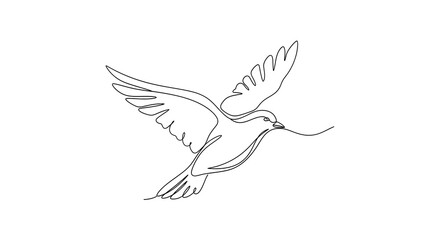 Fototapeta premium A minimalist continuous line drawing of a bird in flight with its wings spread wide.