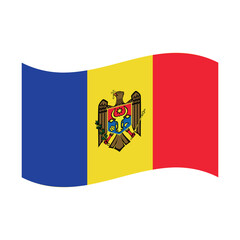 Moldova national waving flag with coat of arms, vertical tricolor