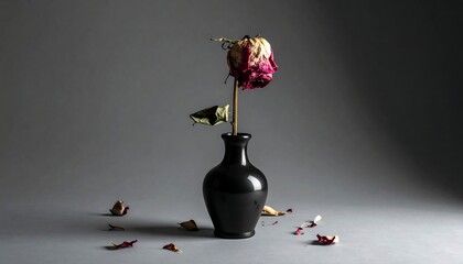 Wilted flower symbolizes fragility, loss, and the passage of time in a stark setting