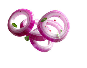  Fresh Onion Rings in Motion with Culinary Kitchen Elements