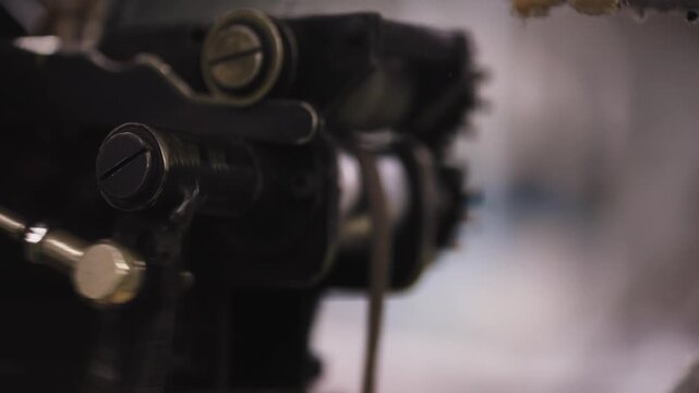 Retro Industrial Machine Gears Macro Shot. Thick Rope Connection Detail