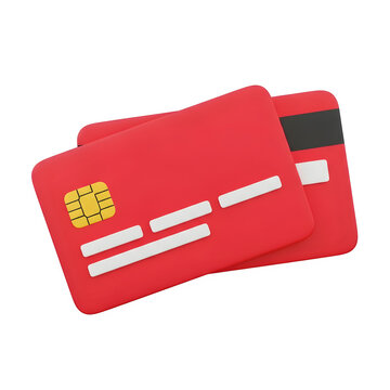 3d icon of two red credit cards are stacked on top of each other isolated on transparent background