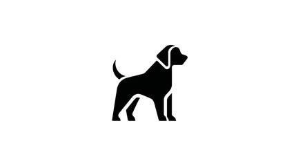 Black silhouette icon of a standing dog, isolated on white background, representing pet, canine, animal symbol or graphic.