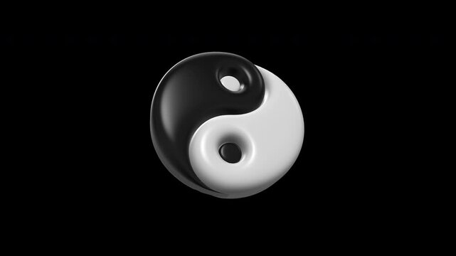 3D Yin Yang symbol spinning animation on transparent background Alpha Channel ProRes 4444