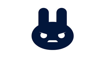 Dark blue angry bunny head icon illustration. Grumpy rabbit character symbol expressing negative emotion on white background.