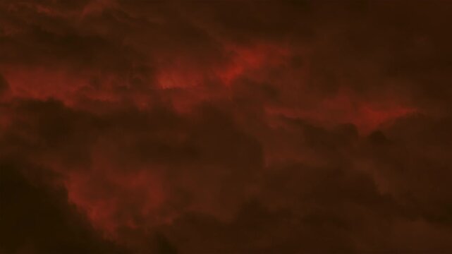 Looping Aerial View Of Blood Red Clouds With Flashes Of Light Below. Looping top-down view of burgundy clouds with red light flashes below creating atmosphere of fear war and inevitable catastrophe.