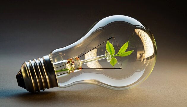 Discover innovative green energy solutions with a plant growing inside a lightbulb, symbolizing eco-friendly ideas and sustainable growth