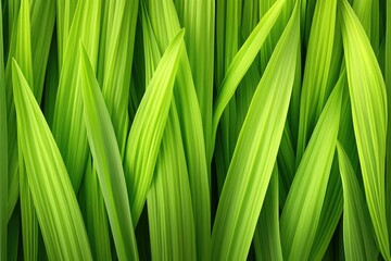 Close-up of vibrant green grass leaves with soft light and detailed texture, natural pattern composition ideal for background, wallpaper, and eco design projects