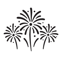Simple black fireworks burst design on pure white background, perfect for celebration, party, festival, or New Year themed creative artwork and festive decoration projects