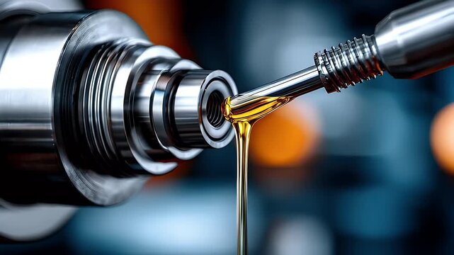 Close up of lubricant dispensing from industrial equipment