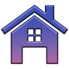3d illustration of a stylized blue and purple gradient house icon with a simple window, isolated on a transparent background