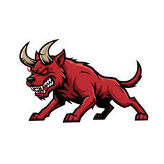 Evil Demon Horned Dog Mascot, Sharp Lines, Bold Black Cartoon Animal Vector