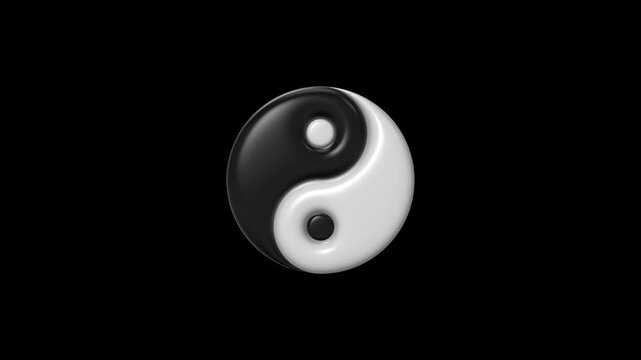 3D Yin Yang symbol spinning animation on transparent background Alpha Channel ProRes 4444