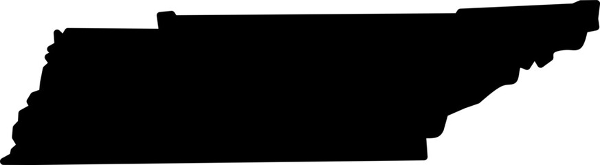 Obraz premium Black silhouette map of Tennessee state, USA. Simple flat vector outline for design, geography, education, or travel concepts on white background.